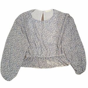 LoveShackFancy Nellie Bluejay 100% Silk Top Floral Ruffle Jewel Blouse XS‎